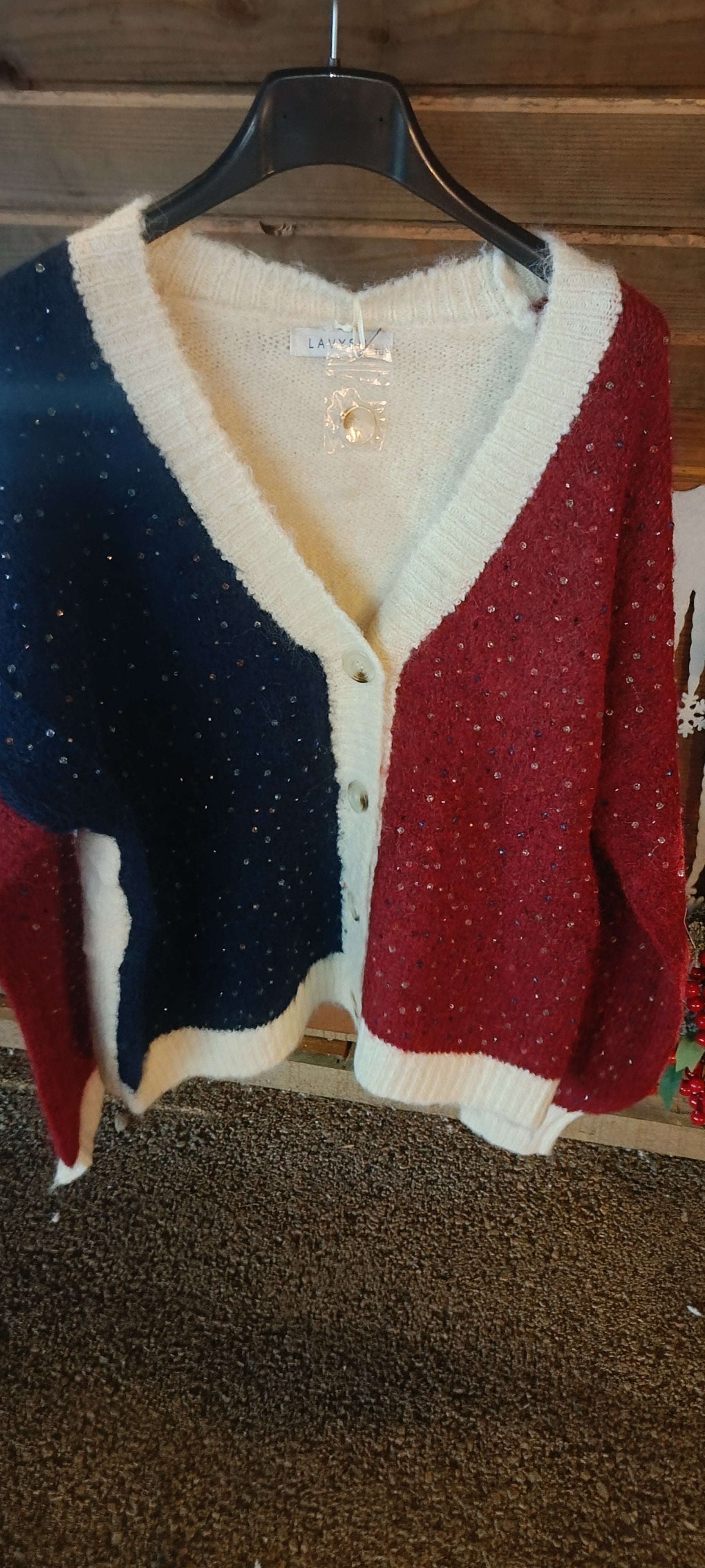 Maglione cardigan tricolore